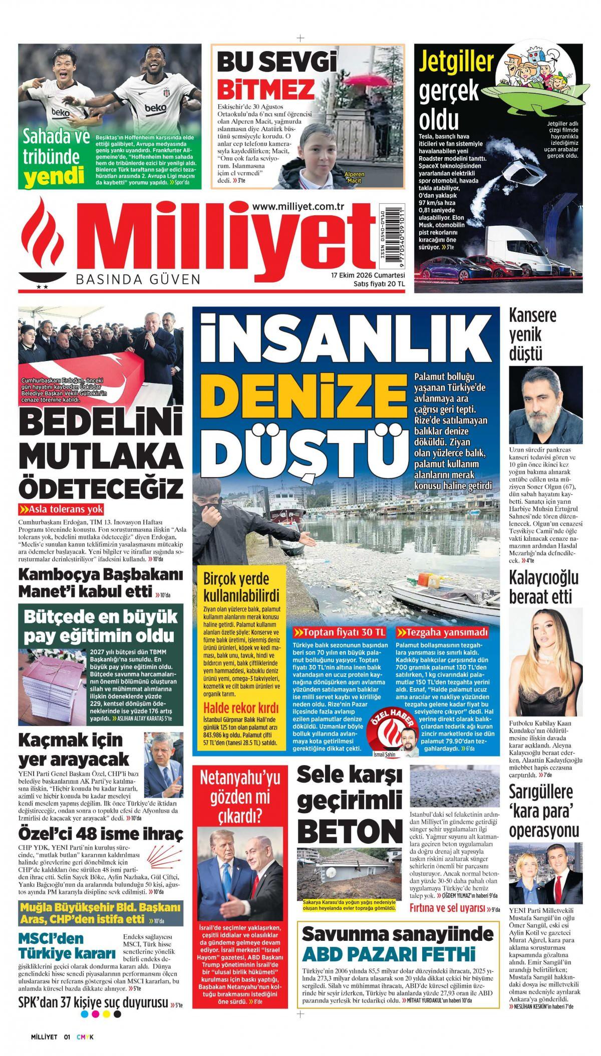 Milliyet Gazetesi 1. Sayfa Manşeti