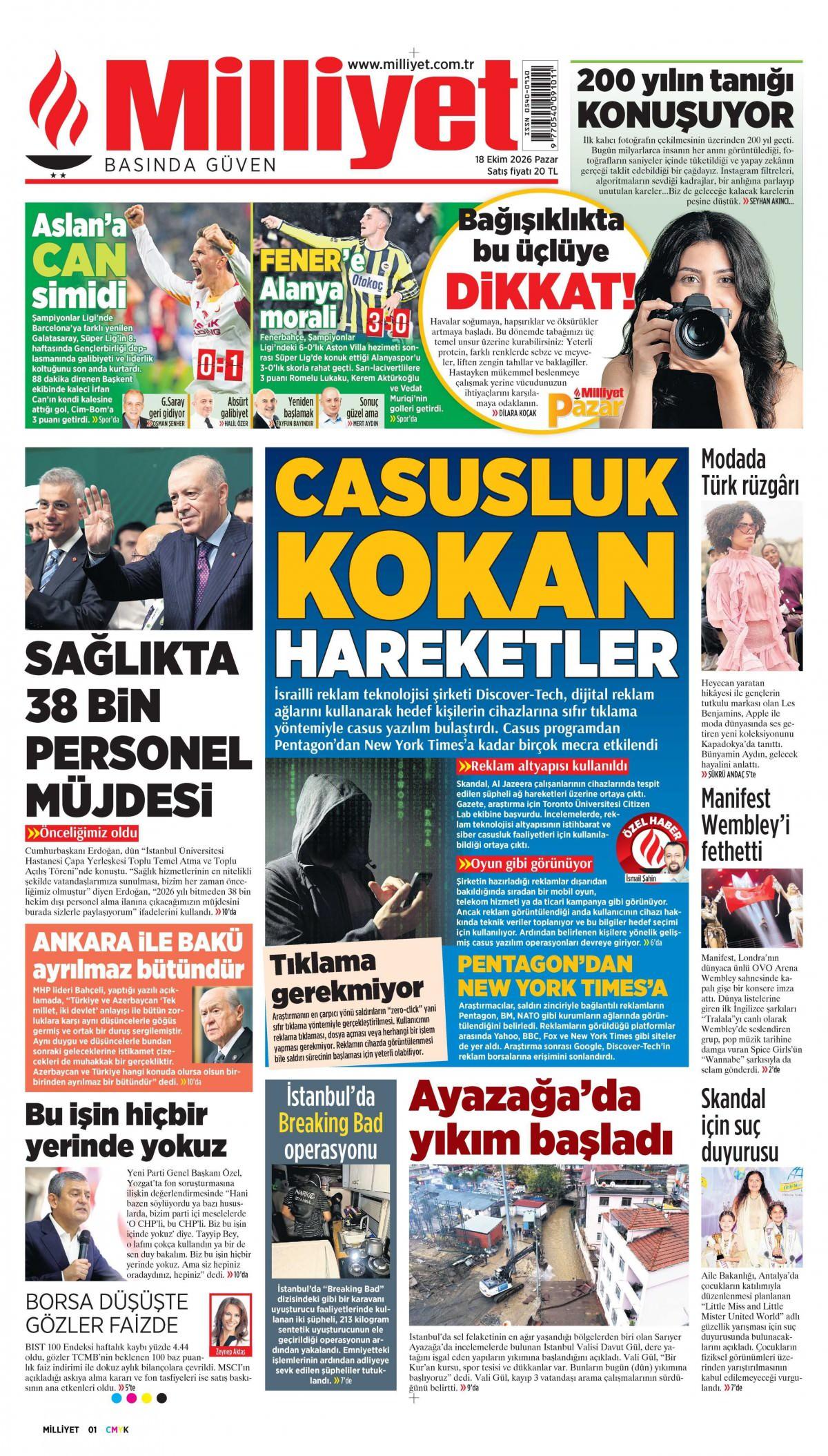 Milliyet Gazetesi 1. Sayfa Manşeti