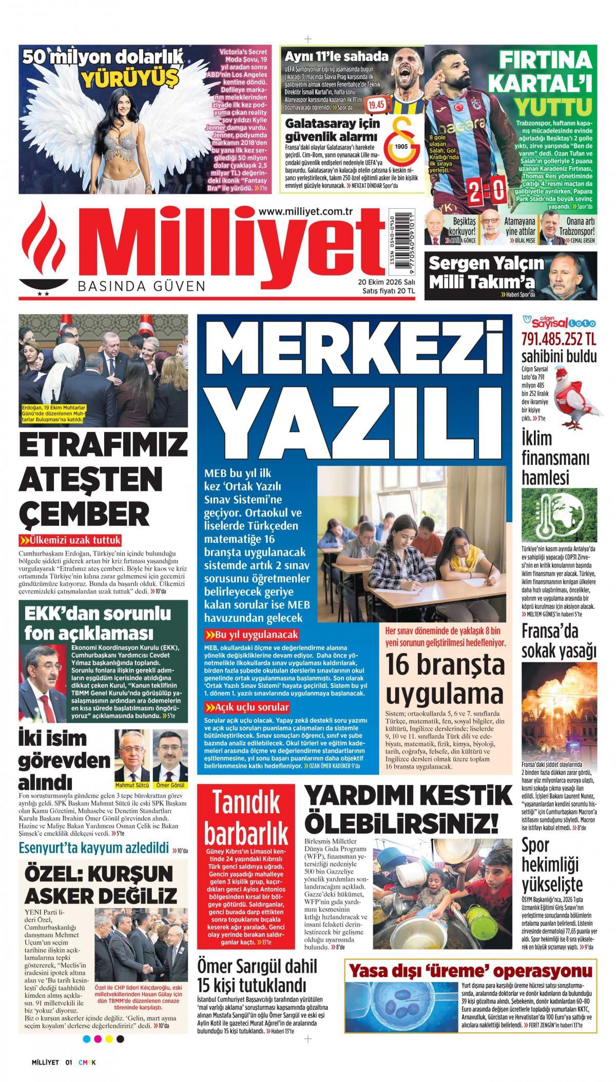 Milliyet Gazetesi 1. Sayfa Manşeti