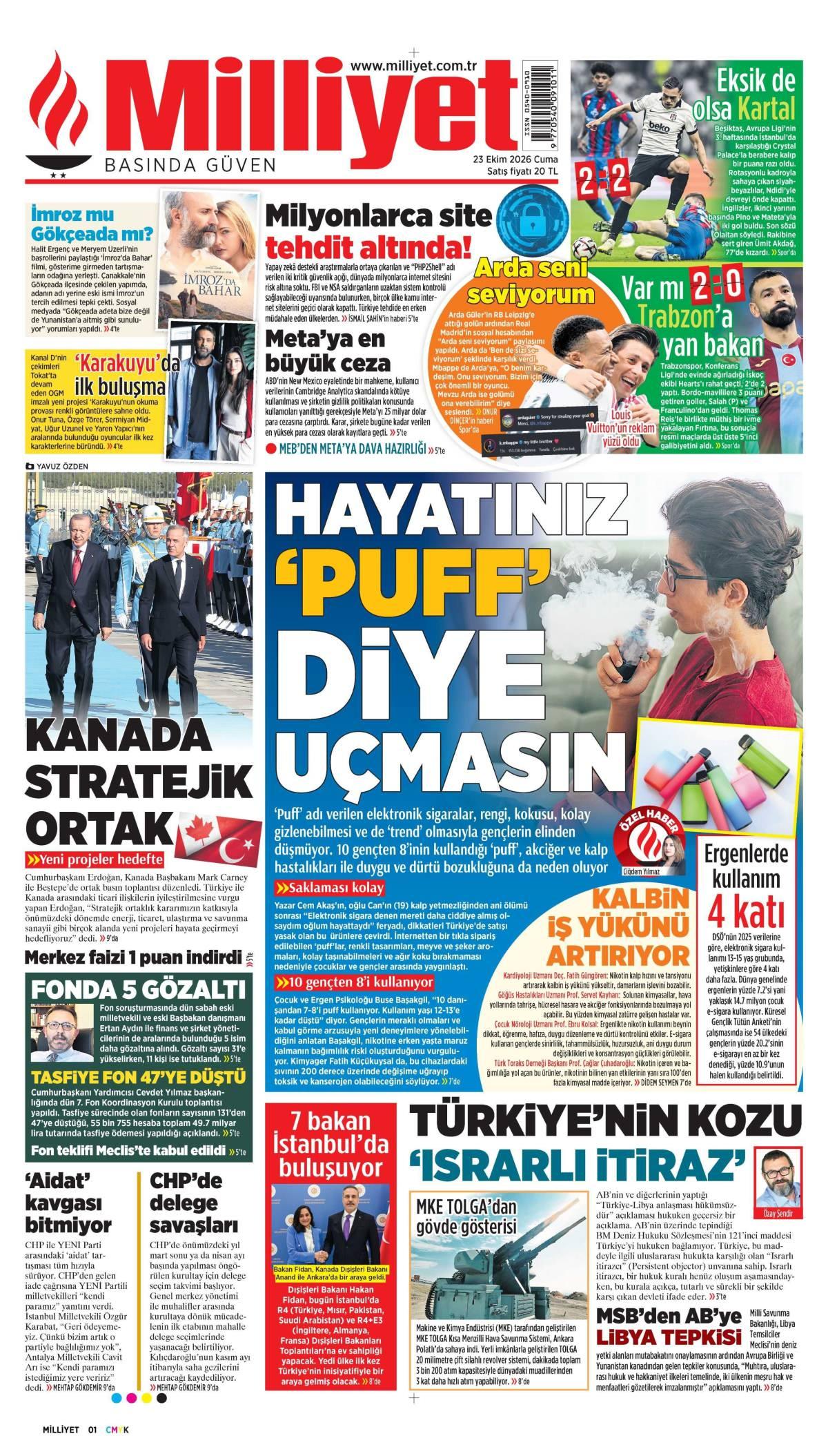 Milliyet Gazetesi 1. Sayfa Manşeti