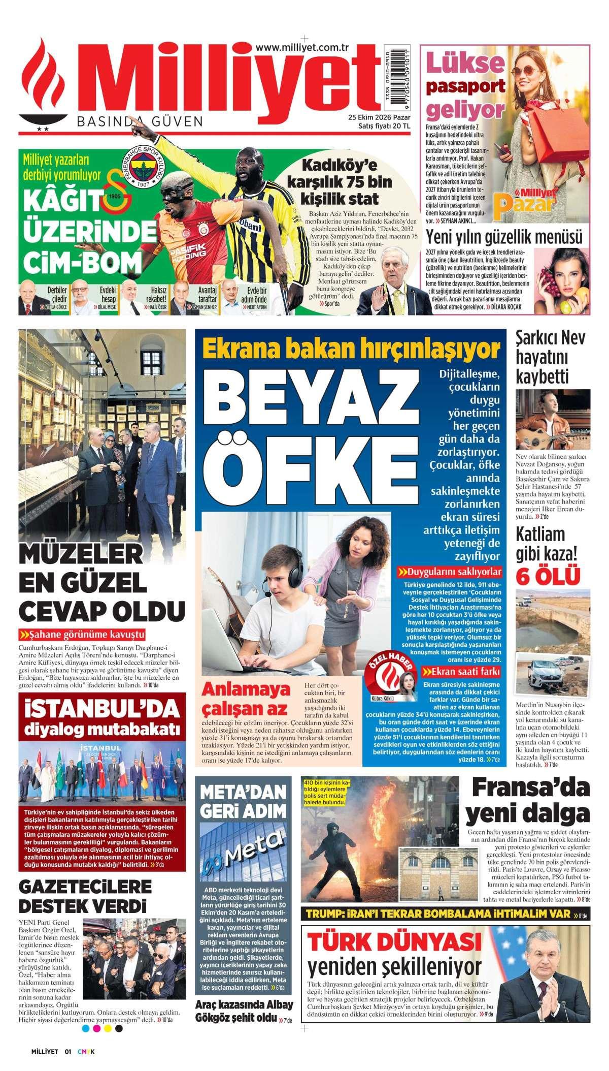 Milliyet Gazetesi 1. Sayfa Manşeti