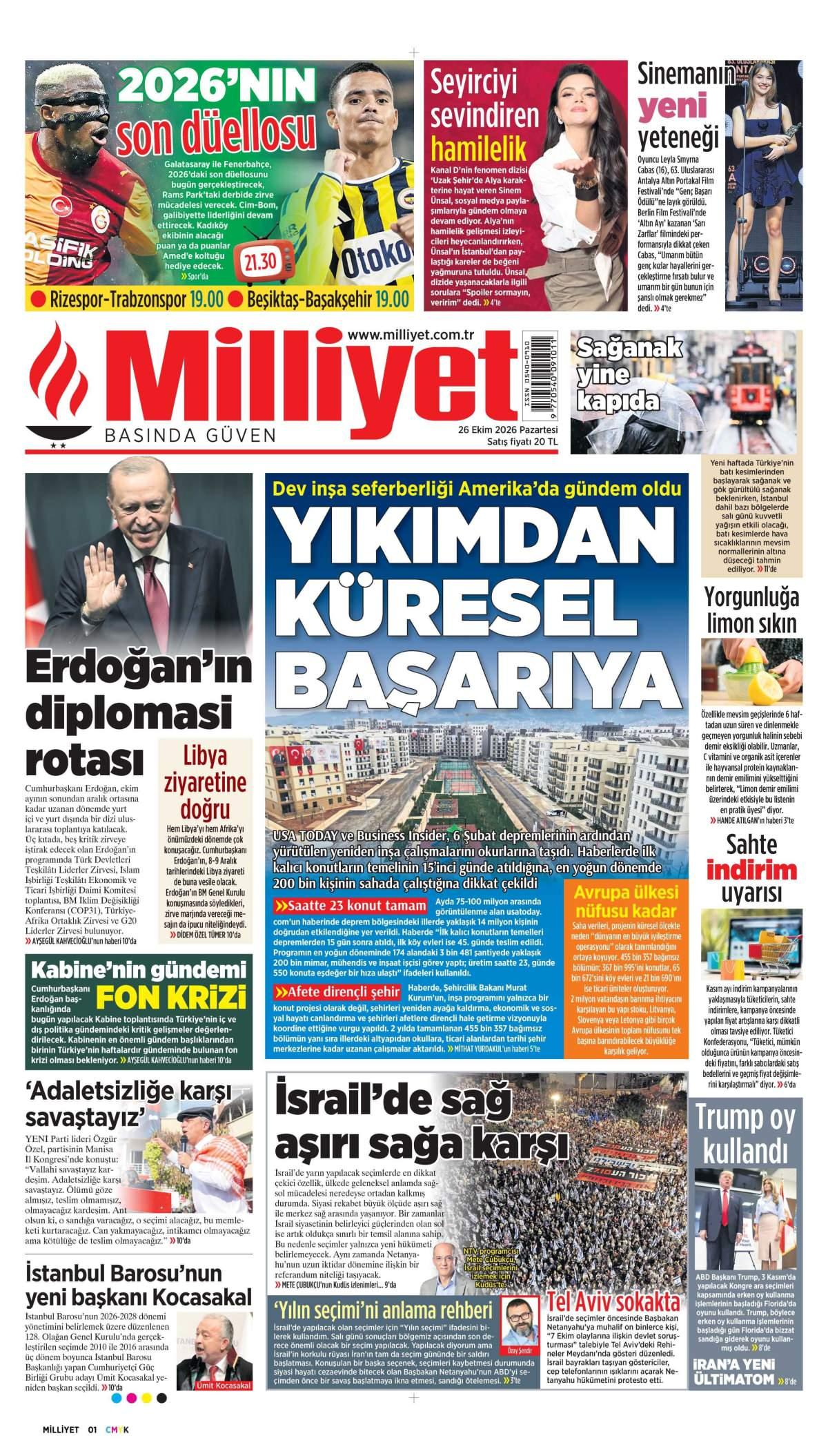 Milliyet Gazetesi 1. Sayfa Manşeti