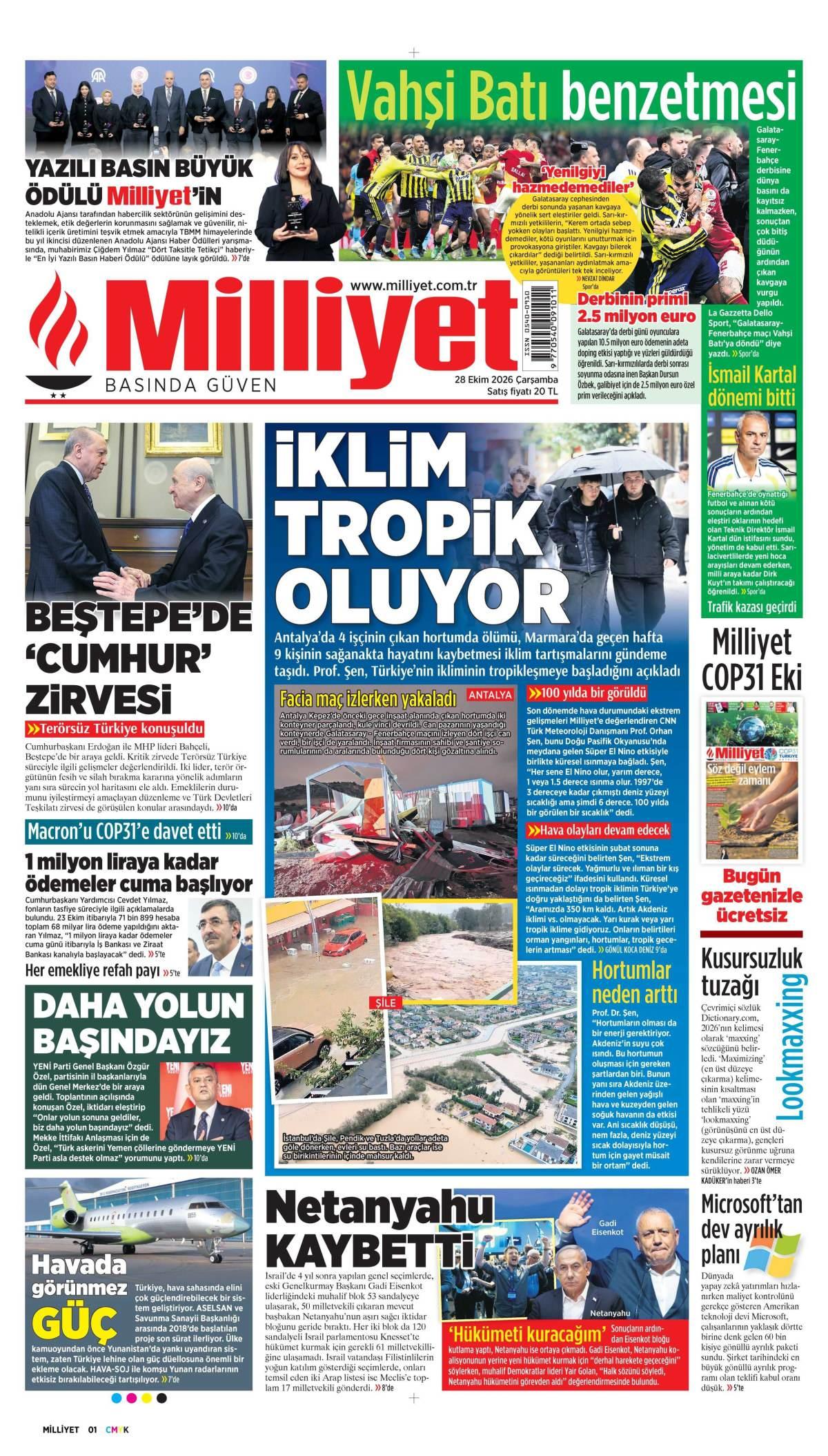 Milliyet Gazetesi 1. Sayfa Manşeti
