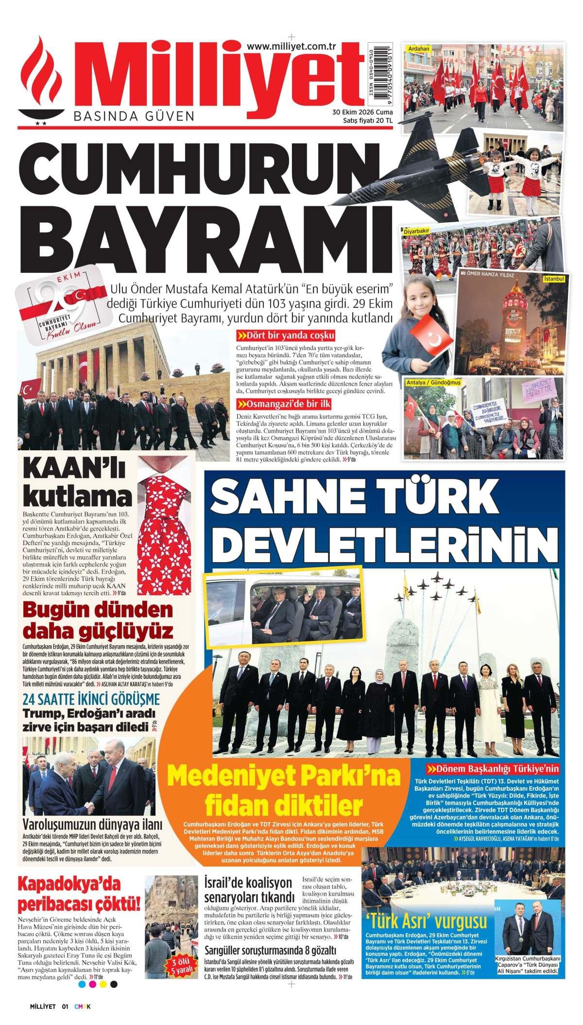 Milliyet Gazetesi 1. Sayfa Manşeti