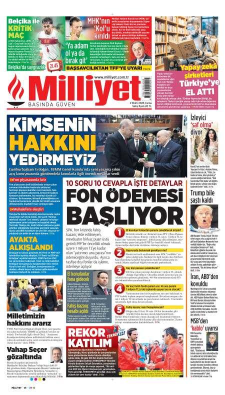 Milliyet birinci sayfa