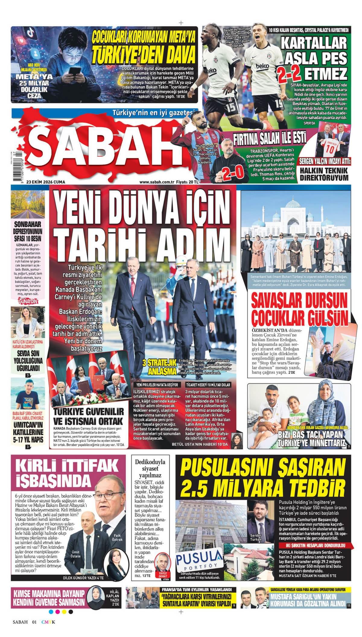 Sabah Gazetesi 1. Sayfa Manşeti