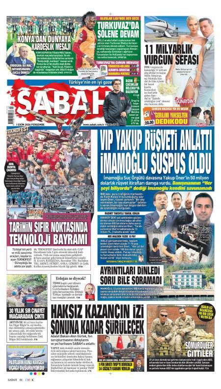 Sabah bugünkü kapak