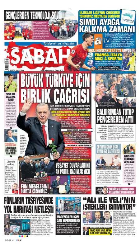 Sabah bugünkü kapak