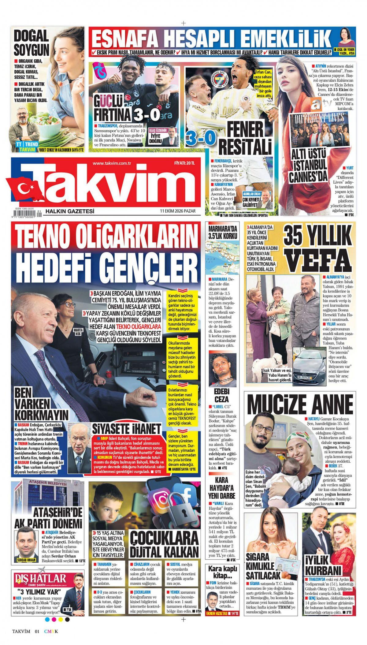 Takvim Gazetesi 1. Sayfa Manşeti