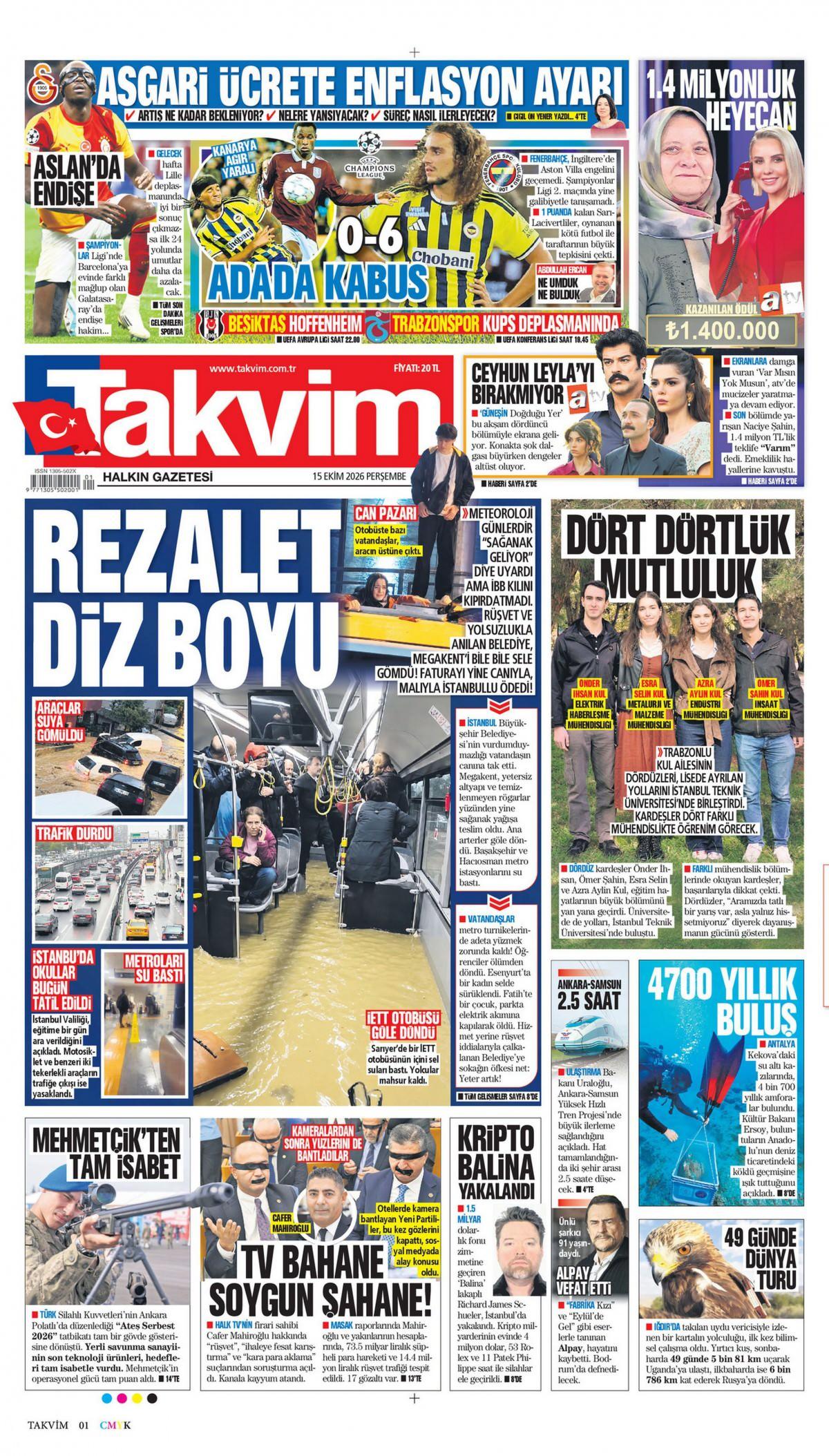 Takvim Gazetesi 1. Sayfa Manşeti
