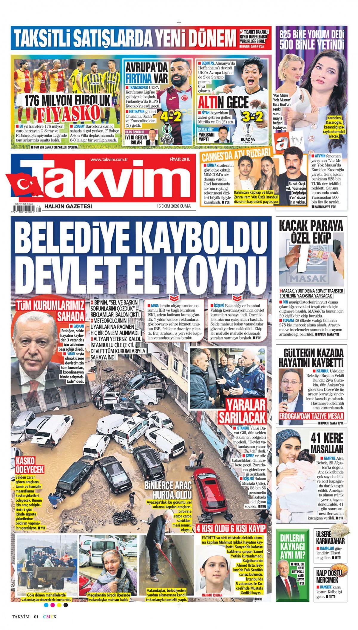 Takvim Gazetesi 1. Sayfa Manşeti