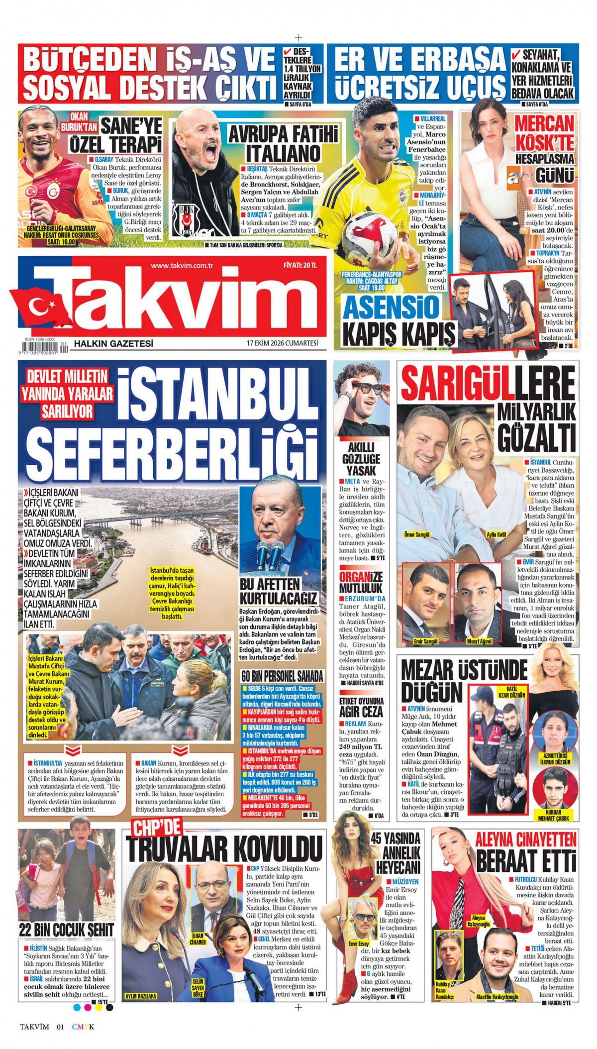 Takvim Gazetesi 1. Sayfa Manşeti