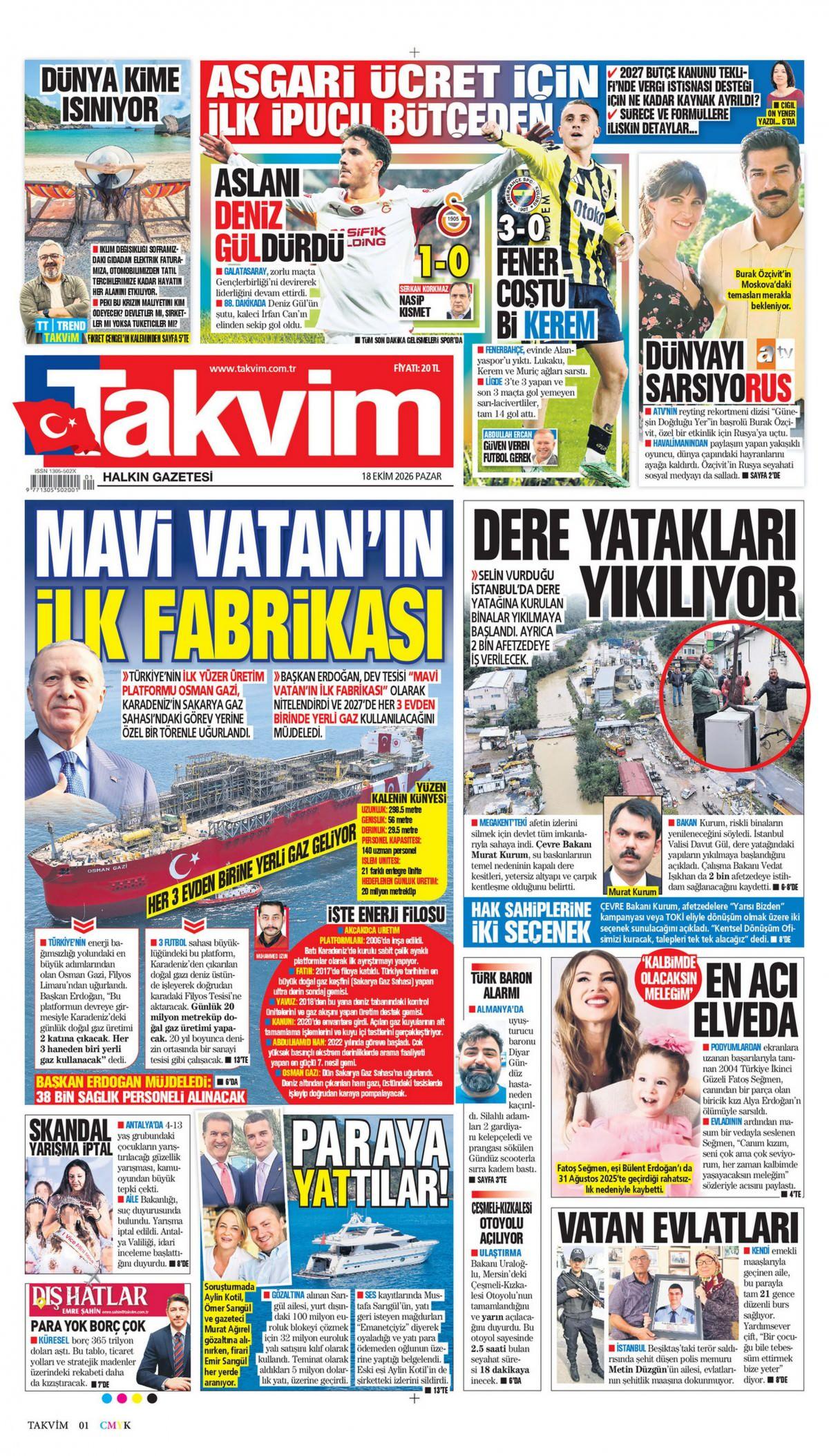 Takvim Gazetesi 1. Sayfa Manşeti