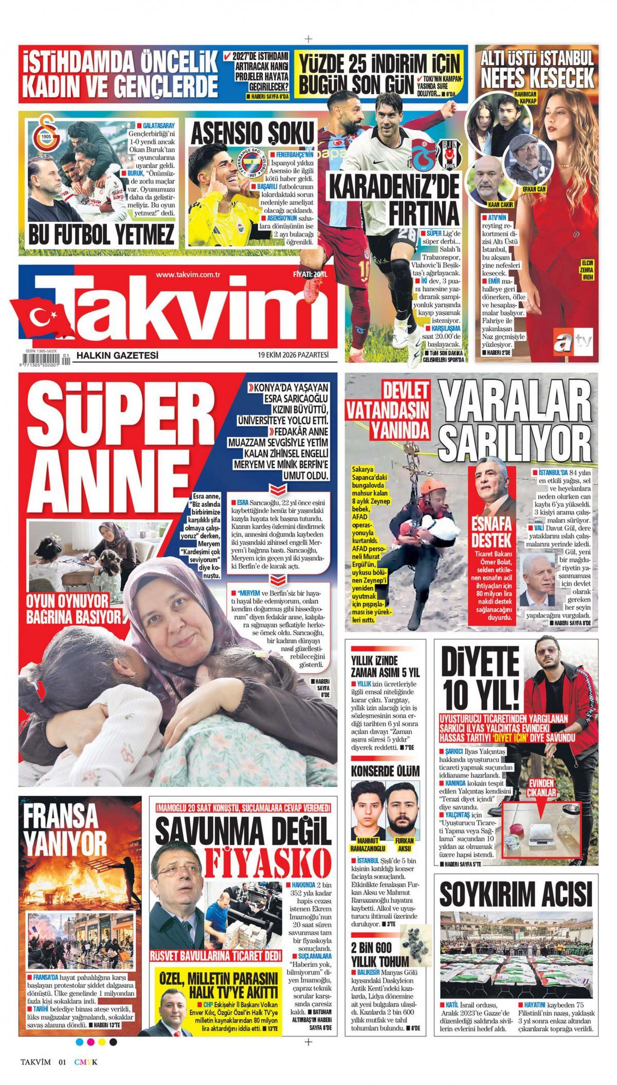 Takvim Gazetesi 1. Sayfa Manşeti