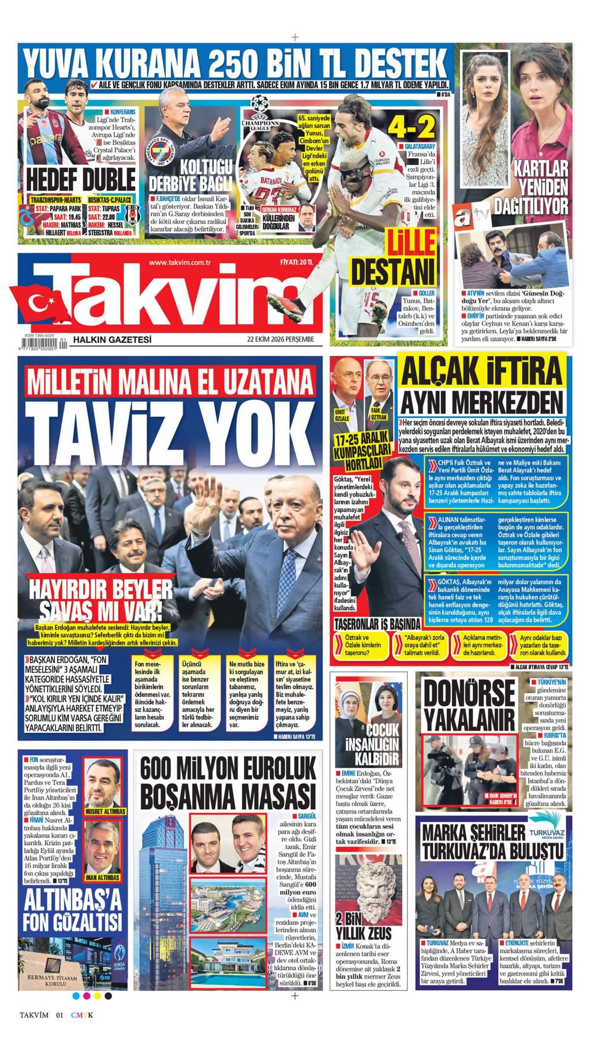Takvim Gazetesi 1. Sayfa Manşeti