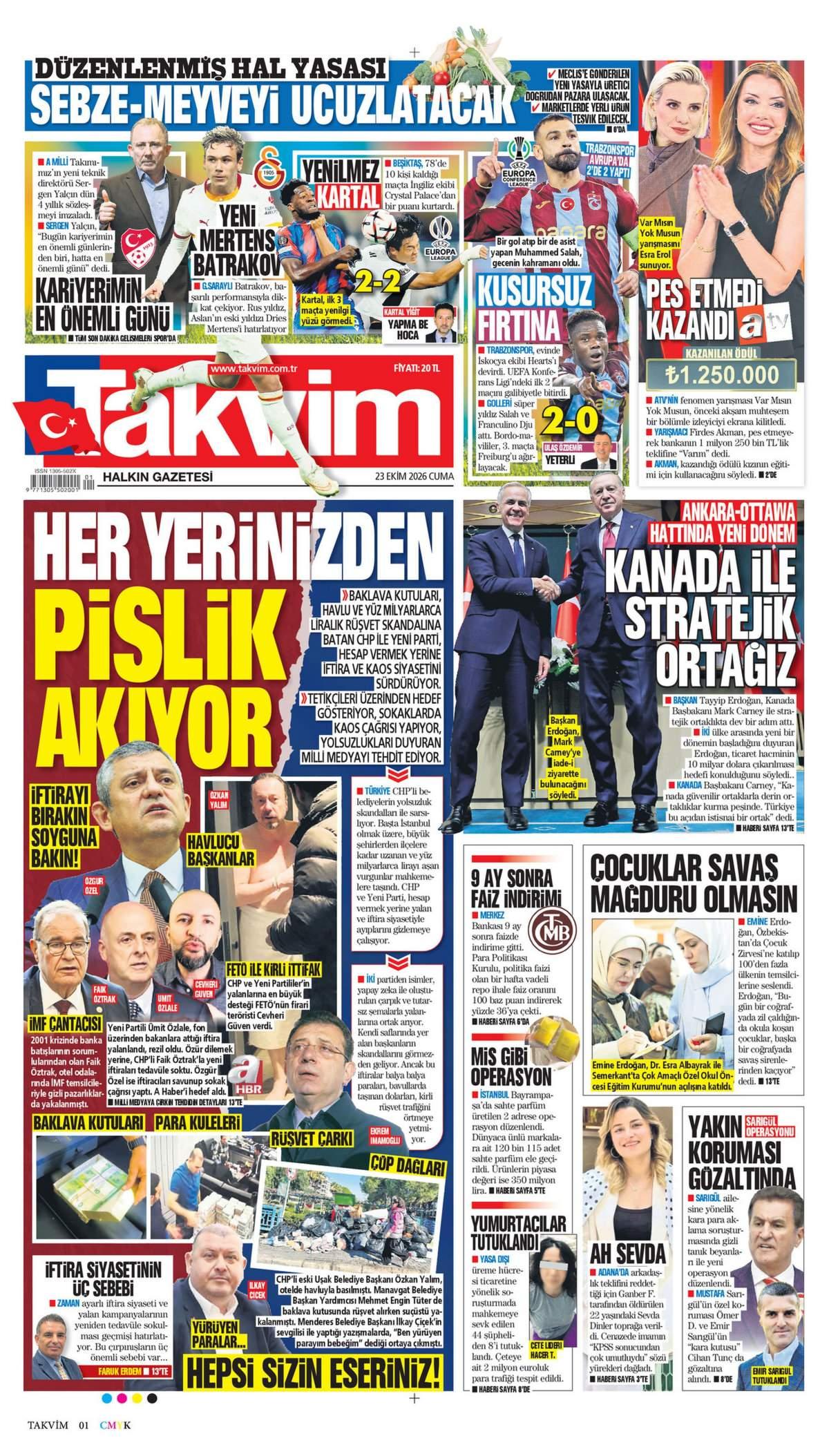 Takvim Gazetesi 1. Sayfa Manşeti