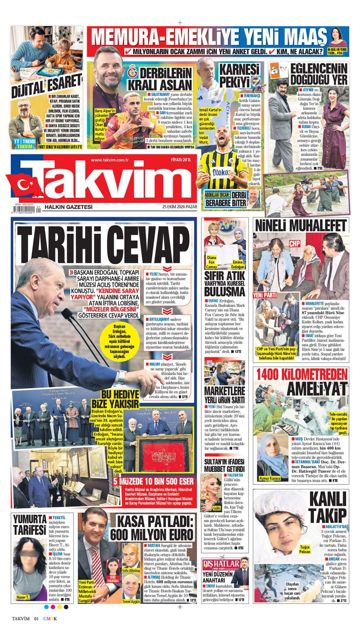 Takvim Gazetesi 1. Sayfa Manşeti
