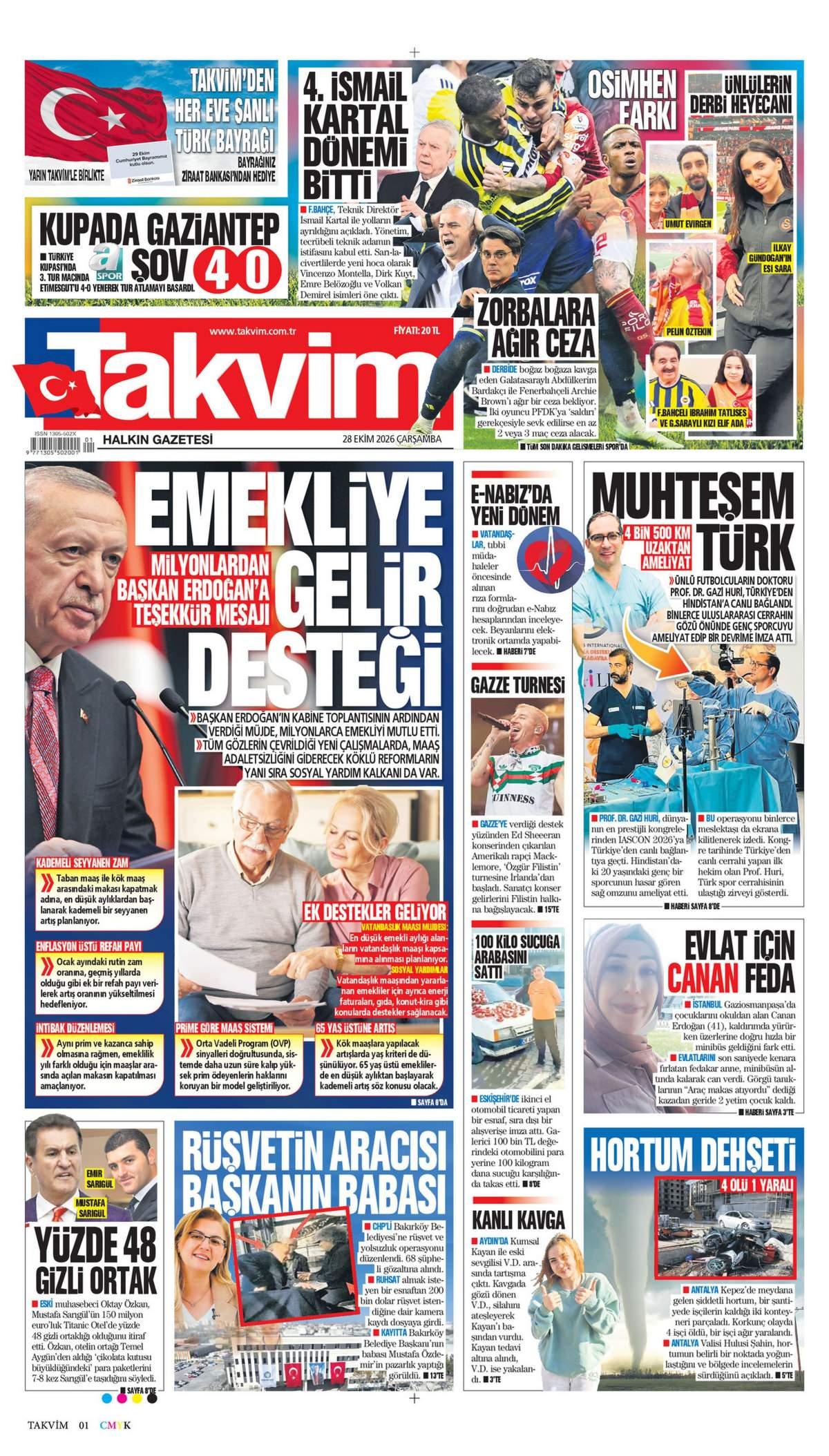 Takvim Gazetesi 1. Sayfa Manşeti