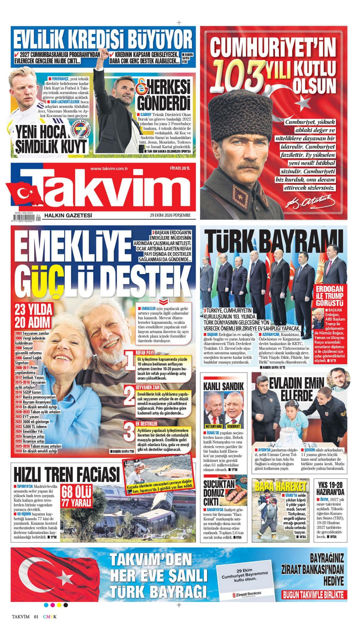 Takvim Gazetesi 1. Sayfa Manşeti
