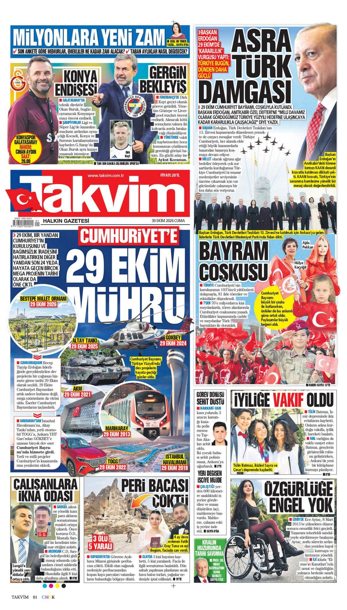 Takvim Gazetesi 1. Sayfa Manşeti