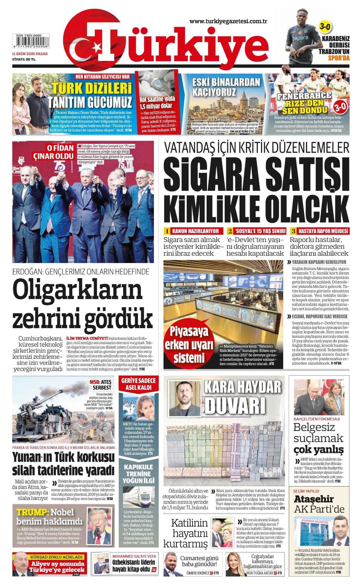 Türkiye Gazetesi 1. Sayfa Manşeti