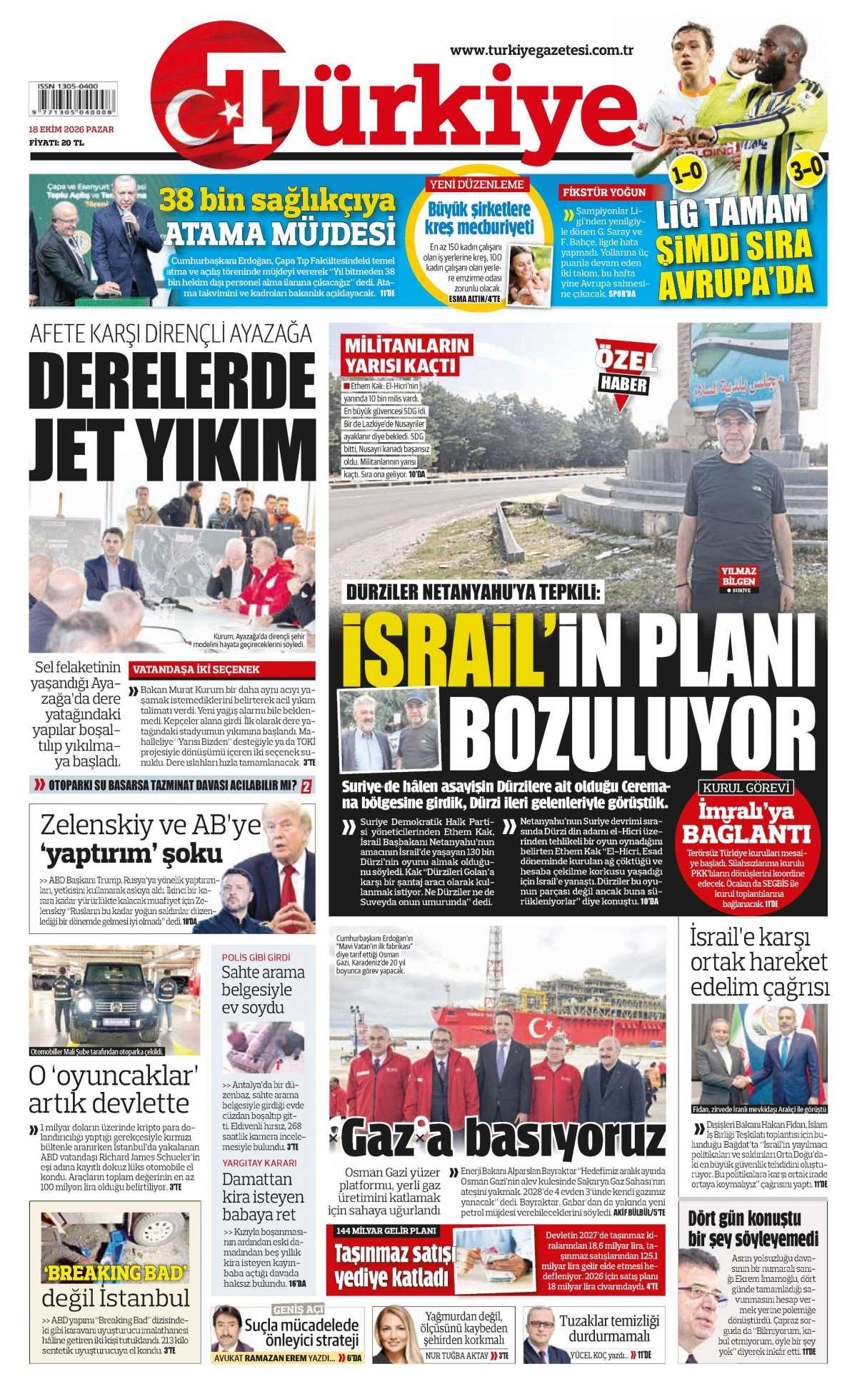 Türkiye Gazetesi 1. Sayfa Manşeti