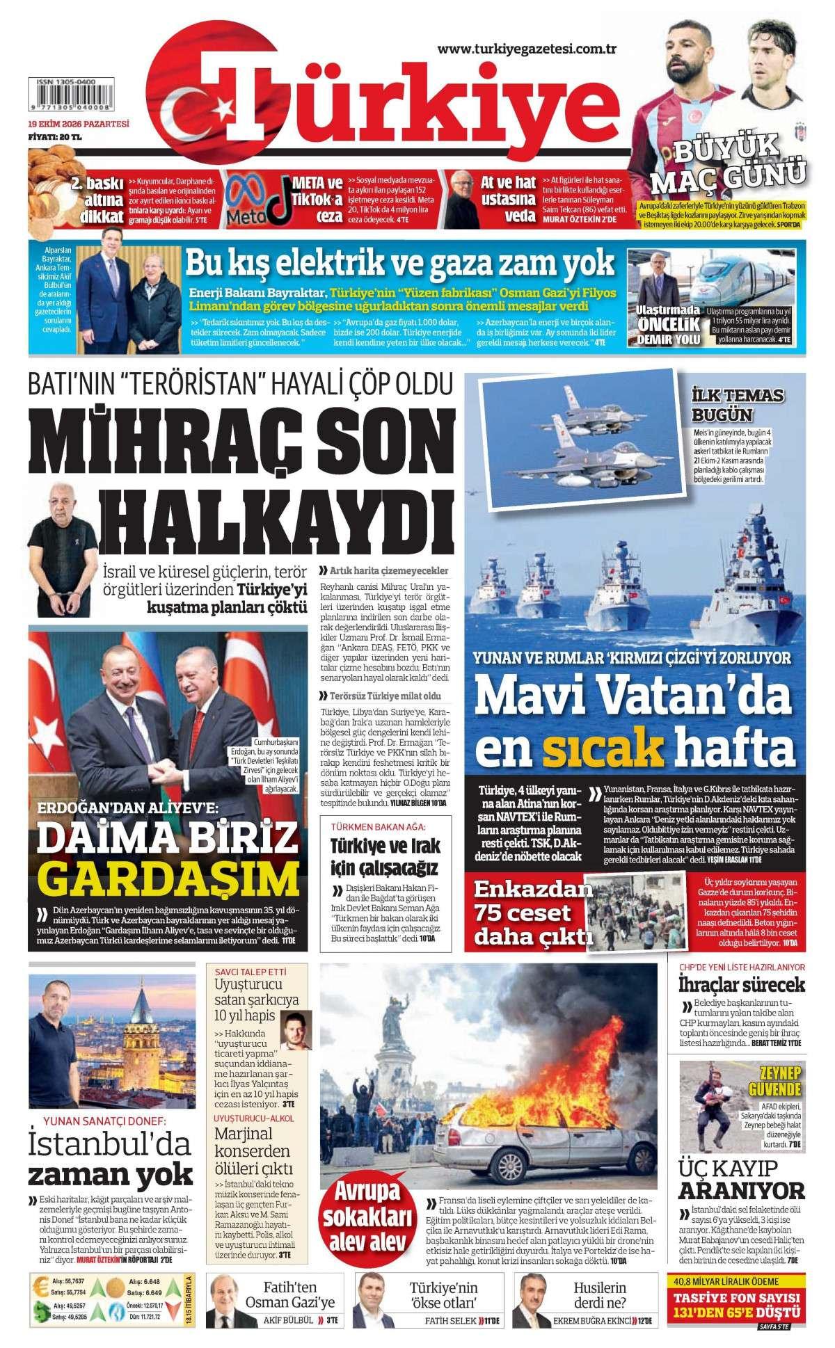 Türkiye Gazetesi 1. Sayfa Manşeti