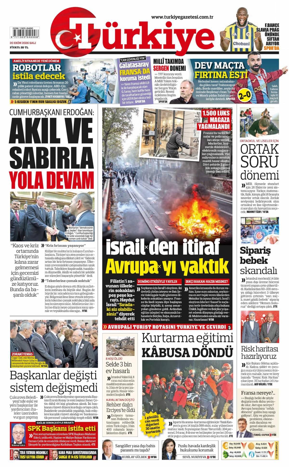 Türkiye Gazetesi 1. Sayfa Manşeti