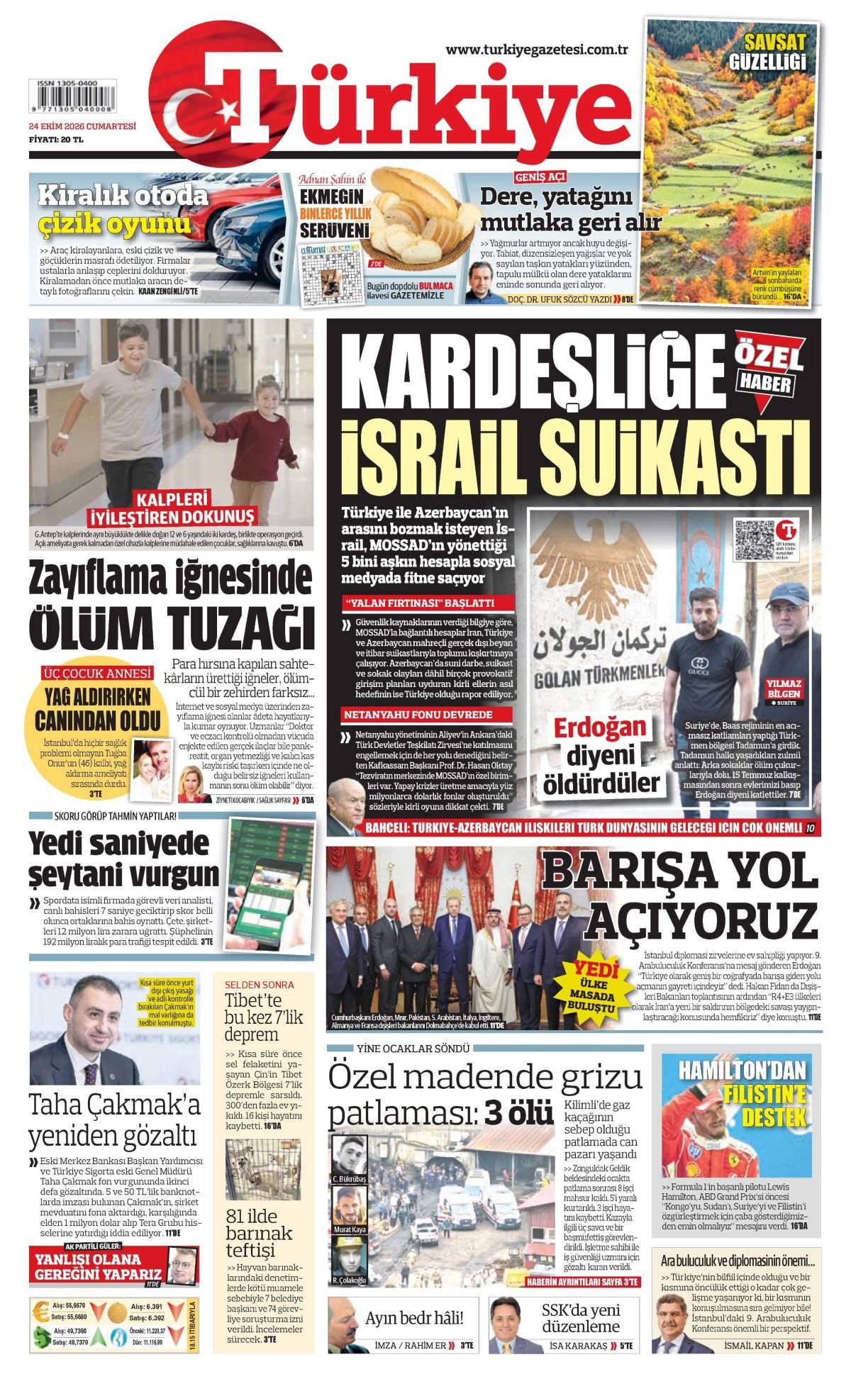 Türkiye Gazetesi 1. Sayfa Manşeti