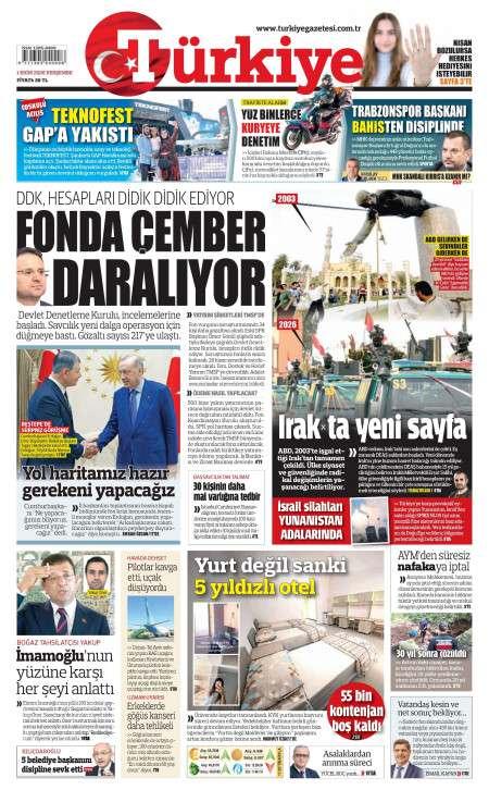 Türkiye Gazetesi bugünkü kapak