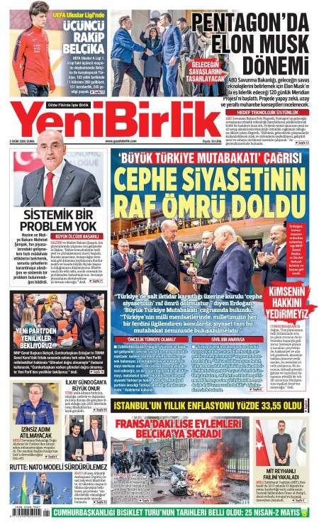 Yeni Birlik birinci sayfa