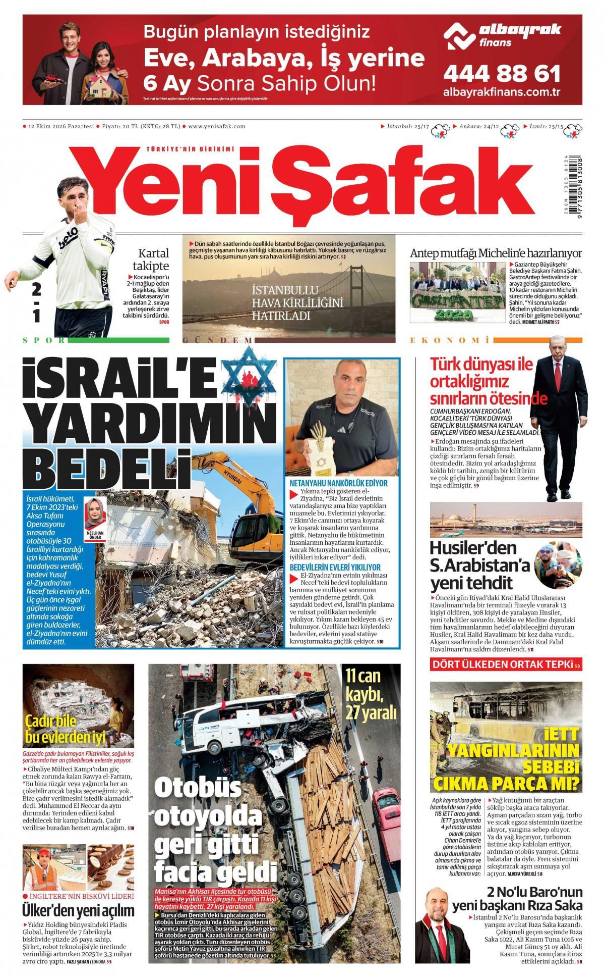Yeni Şafak Gazetesi 1. Sayfa Manşeti