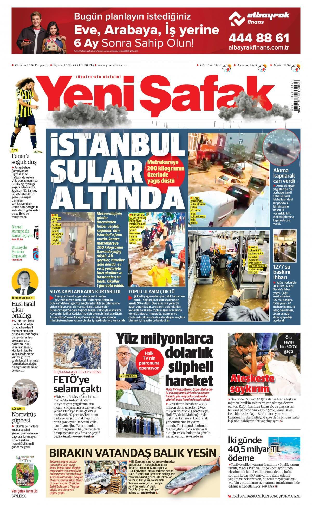 Yeni Şafak Gazetesi 1. Sayfa Manşeti
