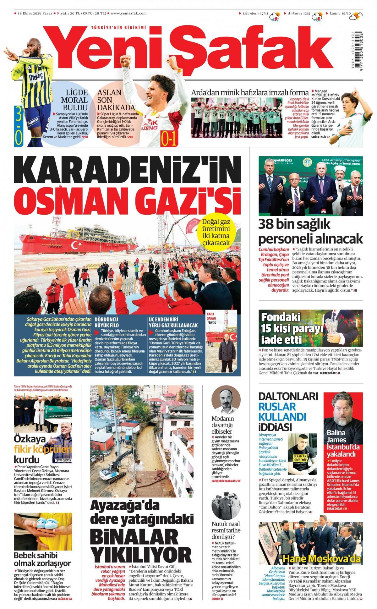 Yeni Şafak Gazetesi 1. Sayfa Manşeti