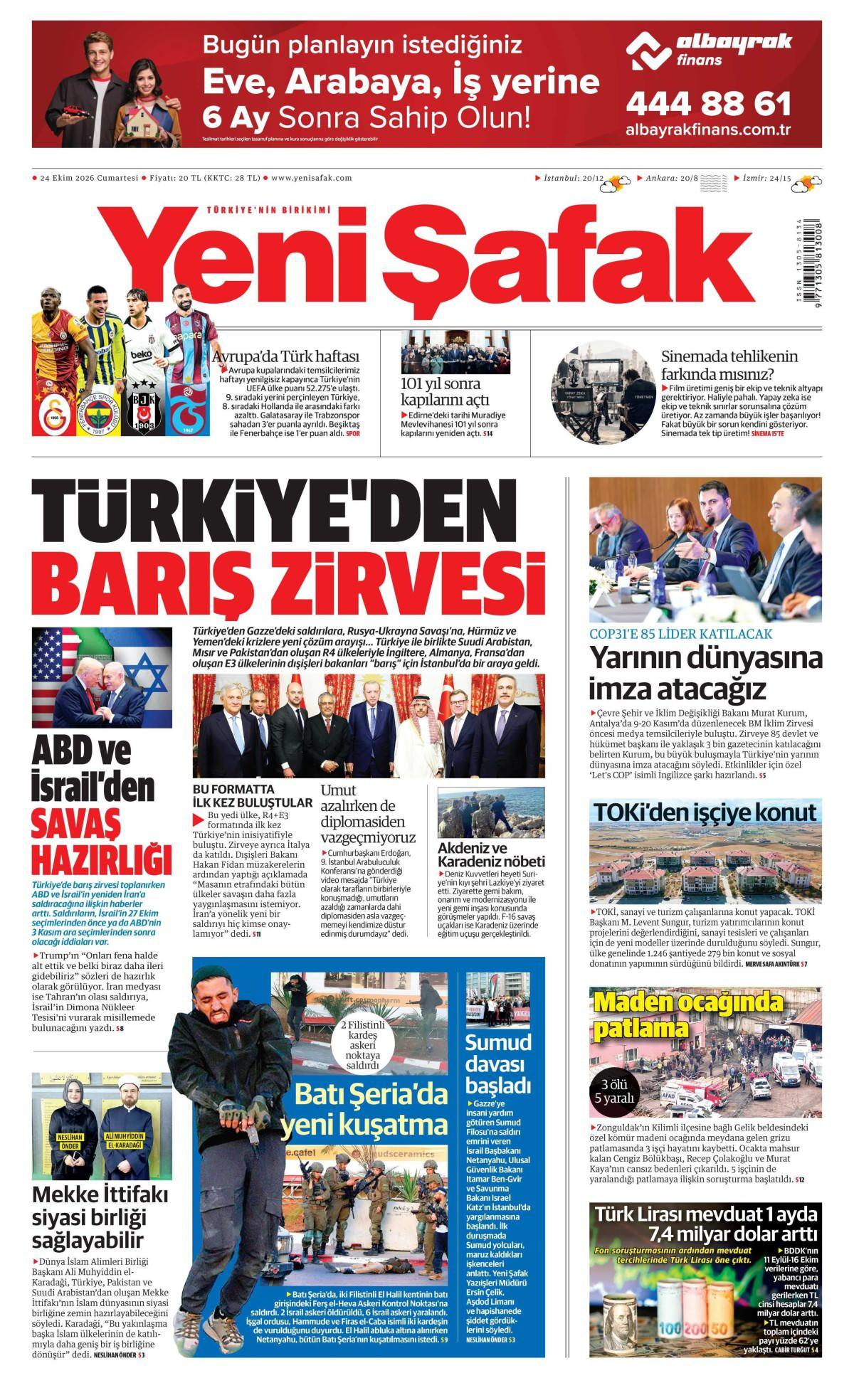 Yeni Şafak Gazetesi 1. Sayfa Manşeti