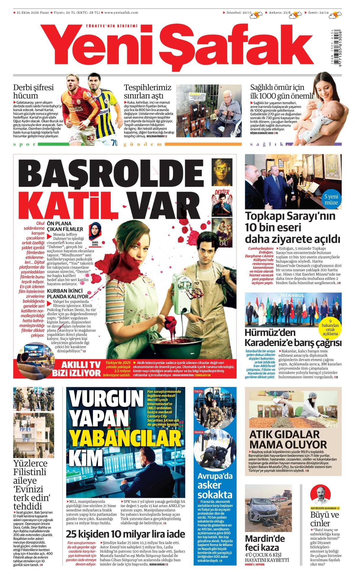 Yeni Şafak Gazetesi 1. Sayfa Manşeti