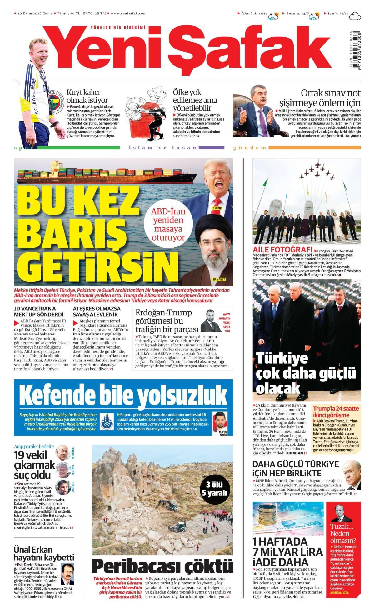 Yeni Şafak Gazetesi 1. Sayfa Manşeti