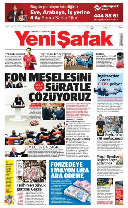 Yeni Şafak bugünkü kapak